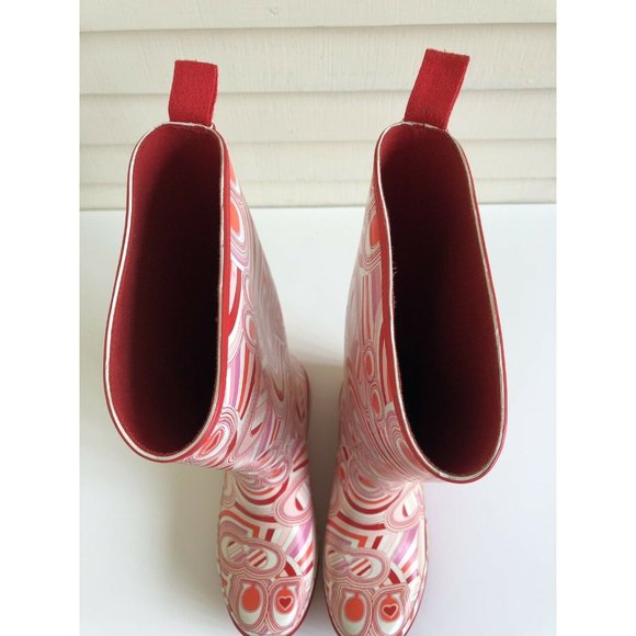 COACH❤️RED/PINK PAISLEY Monogram Rubber RAIN BOOTS - Picture 2 of 10